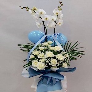  Marmaris Çiçek Siparişi - Orkide Gül Aranjmanı mavi